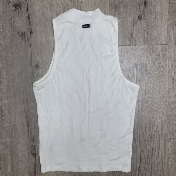 RVCA White Ribbed Sleeveless Mock Neck Tank Top XS - Picture 1 of 4